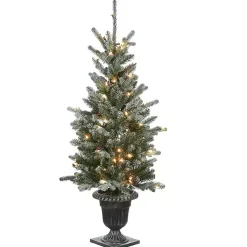 Outlet 4 ft. Feel Real Pre-Lit Snowy Morgan Spruce Tree Christmas Trees