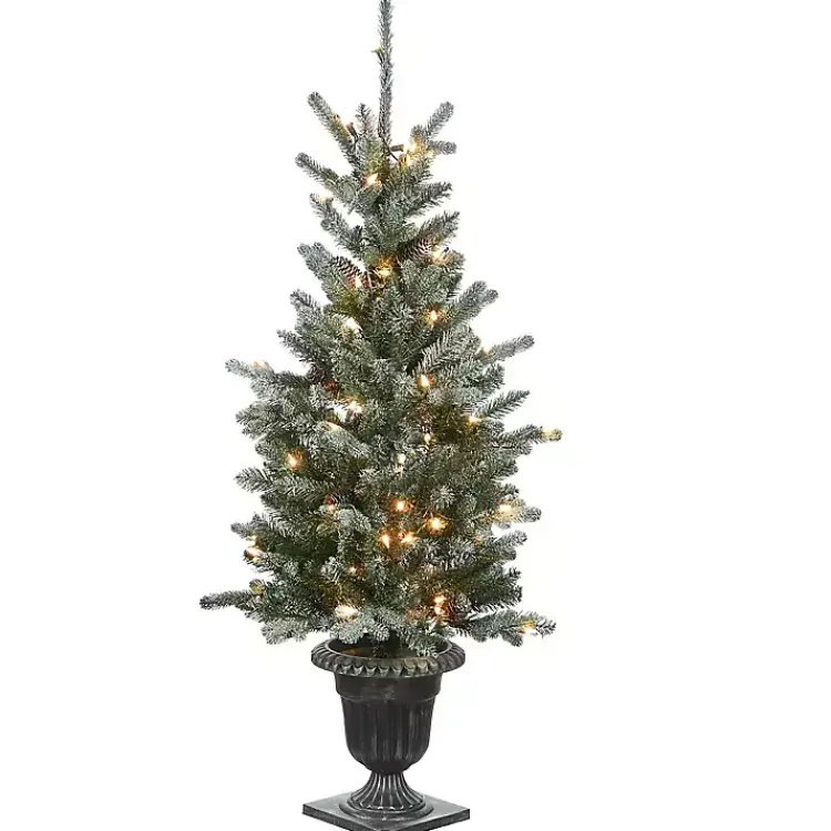 Outlet 4 ft. Feel Real Pre-Lit Snowy Morgan Spruce Tree Christmas Trees