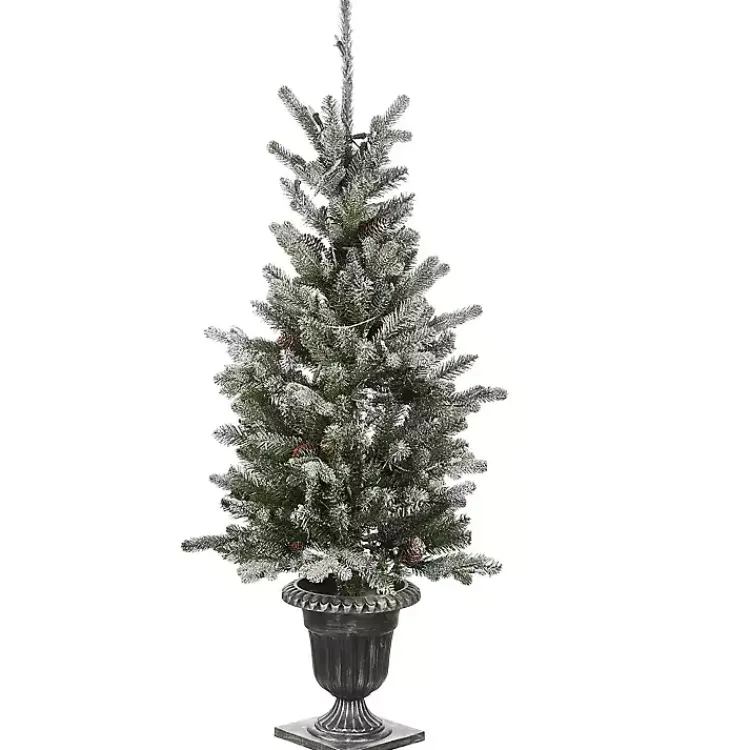 Outlet 4 ft. Feel Real Pre-Lit Snowy Morgan Spruce Tree Christmas Trees