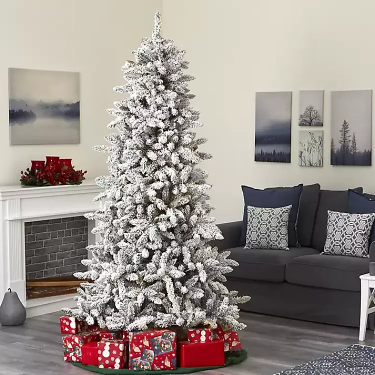 Online 7.5 ft. Flocked Livingston Fir Pine Christmas Tree Christmas Trees