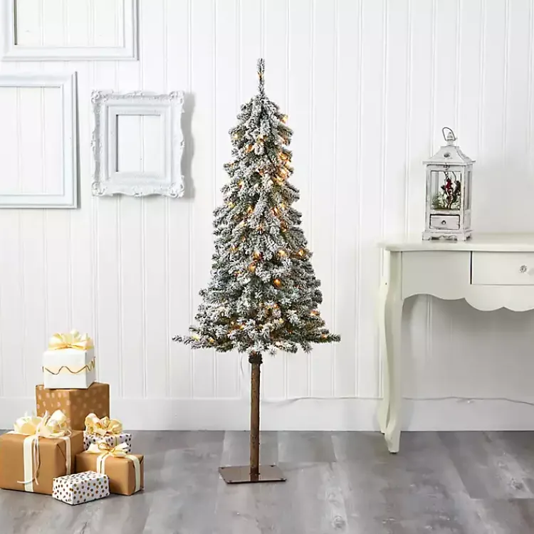 Outlet 5 ft. Flocked Pre-Lit Alpine Christmas Tree Christmas Trees