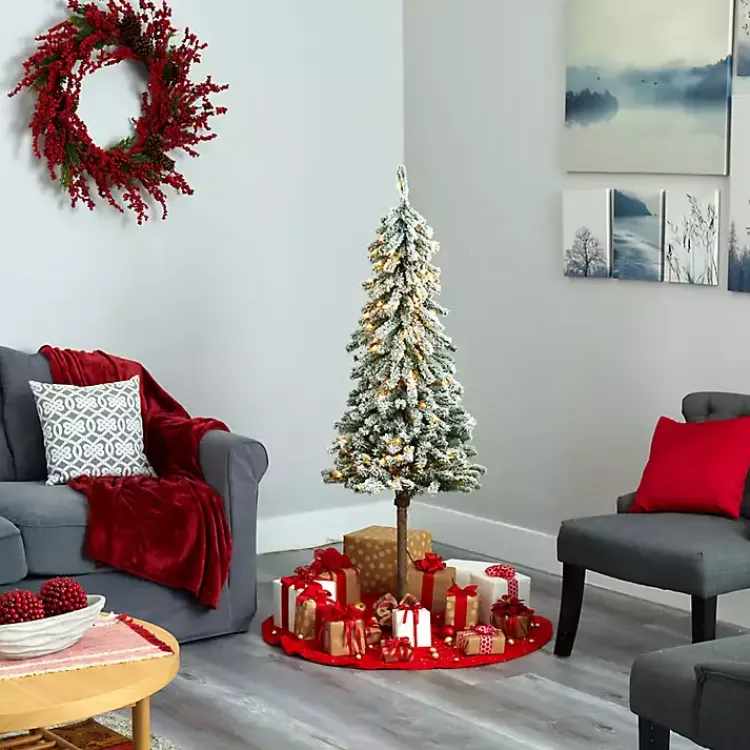 Outlet 5 ft. Flocked Pre-Lit Alpine Christmas Tree Christmas Trees