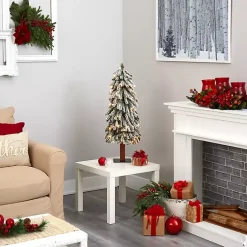 Online 3 ft. Lit Flocked Grand Alpine Trunk Mini Tree Christmas Trees