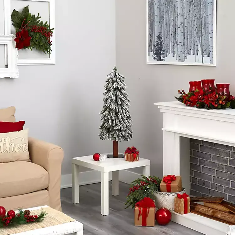 Online 3 ft. Lit Flocked Grand Alpine Trunk Mini Tree Christmas Trees