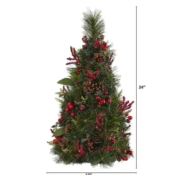 Hot 2 ft. Lit Mixed Pine and Berries Christmas Tree Christmas Arrangements & Garland