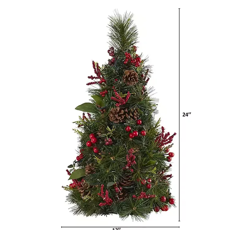 Hot 2 ft. Lit Mixed Pine and Berries Christmas Tree Christmas Arrangements & Garland