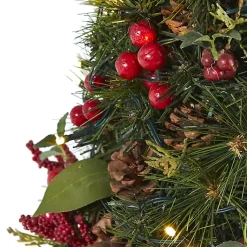 Hot 2 ft. Lit Mixed Pine and Berries Christmas Tree Christmas Arrangements & Garland