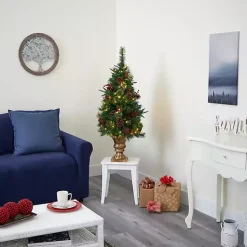 Hot 4 ft. Pre-Lit Berry and Pine Cones Tree in Urn Christmas Trees