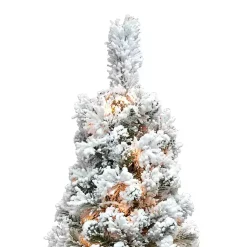 Clearance 4 ft. Pre-Lit Flocked Pine Tree in Metal Pot Christmas Arrangements & Garland