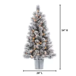 Online 4.5 ft. Pre-Lit Flocked Potted Pine Christmas Tree Christmas Trees