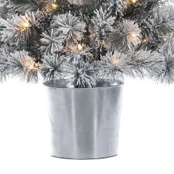 Online 4.5 ft. Pre-Lit Flocked Potted Pine Christmas Tree Christmas Trees