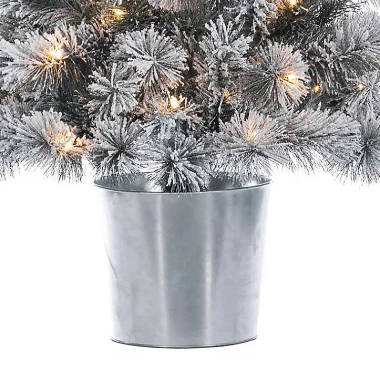Online 4.5 ft. Pre-Lit Flocked Potted Pine Christmas Tree Christmas Trees
