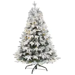 Clearance 4 ft. Pre-Lit Flocked Vermont Pine Christmas Tree Christmas Trees