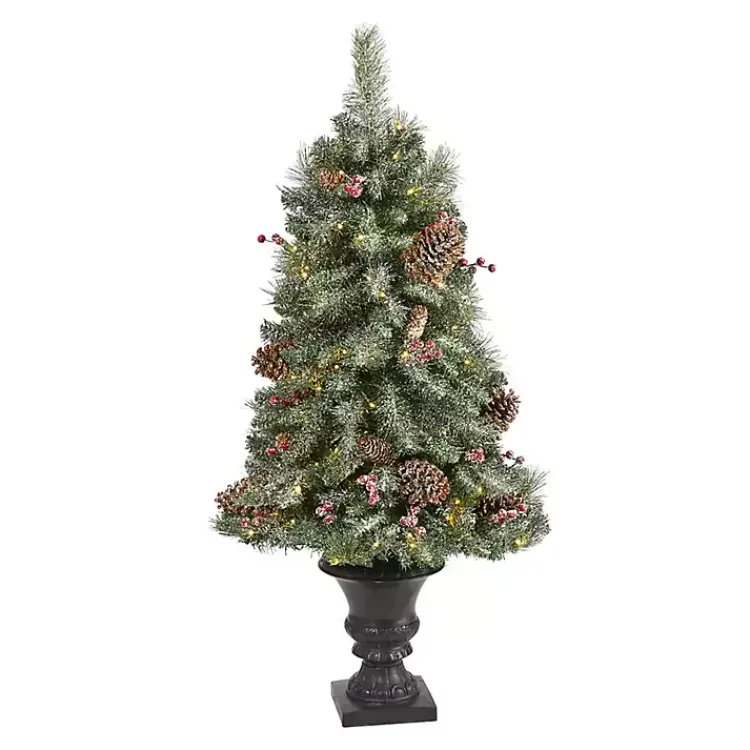 Outlet 4 ft. Pre-Lit Frosted Berry and Pine Tree in Urn Christmas Trees