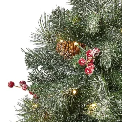 Outlet 4 ft. Pre-Lit Frosted Berry and Pine Tree in Urn Christmas Trees