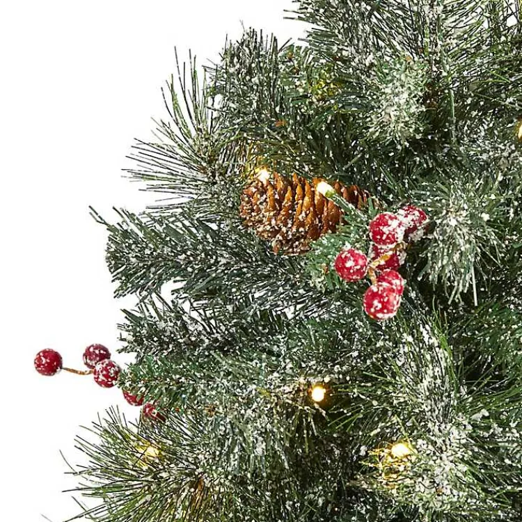 Outlet 4 ft. Pre-Lit Frosted Berry and Pine Tree in Urn Christmas Trees
