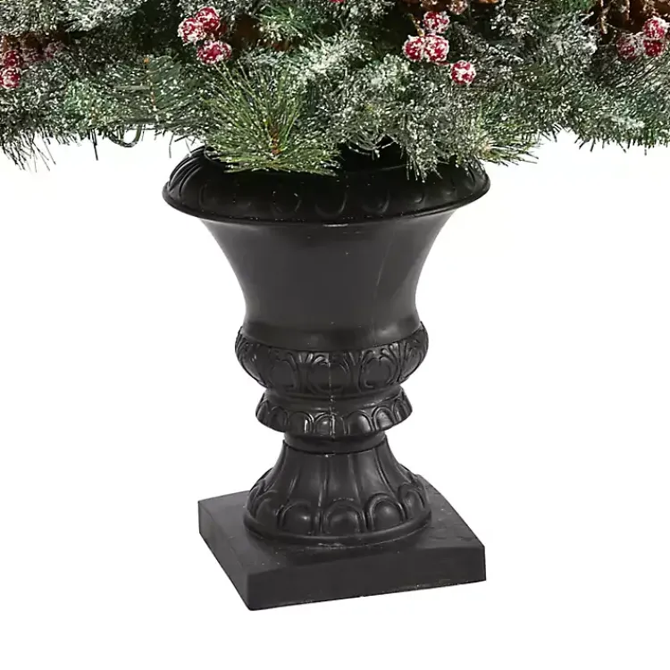 Outlet 4 ft. Pre-Lit Frosted Berry and Pine Tree in Urn Christmas Trees