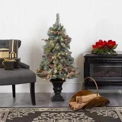 Outlet 4 ft. Pre-Lit Frosted Berry and Pine Tree in Urn Christmas Trees