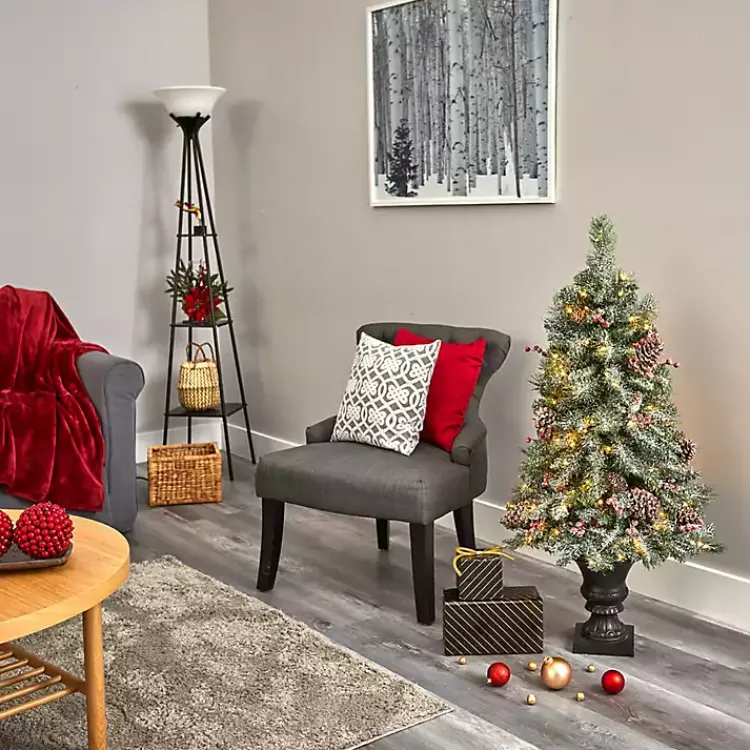 Outlet 4 ft. Pre-Lit Frosted Berry and Pine Tree in Urn Christmas Trees