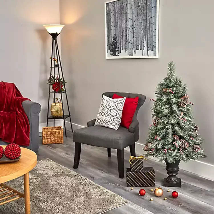 Outlet 4 ft. Pre-Lit Frosted Berry and Pine Tree in Urn Christmas Trees