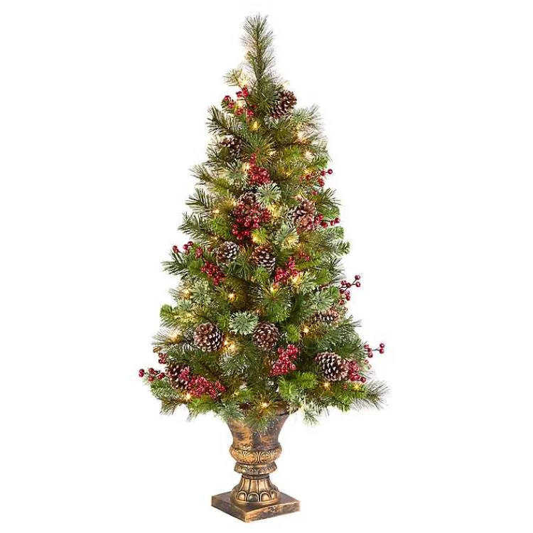 Sale 4 ft. Pre-Lit Iced Berry & Pine Tree in Bronze Urn Christmas Trees
