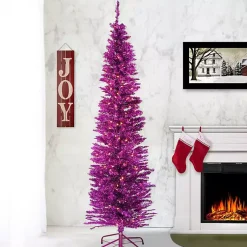Hot 6 ft. Pre-Lit Pink Tinsel Christmas Tree Christmas Trees