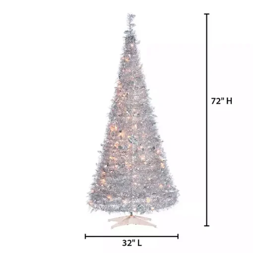 Discount 6 ft. Pre-Lit Silver Tinsel Pop-Up Christmas Tree Christmas Trees