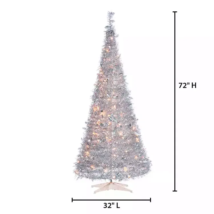 Discount 6 ft. Pre-Lit Silver Tinsel Pop-Up Christmas Tree Christmas Trees