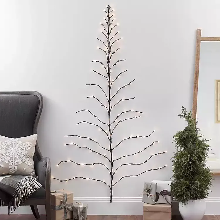Sale 6 ft. Pre-Lit Twig Wall Hanging Christmas Tree Christmas Art & Wall Decor