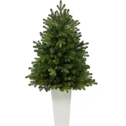 Clearance 3.5 Lit Fir Christmas Tree in White Tower Planter Christmas Arrangements & Garland