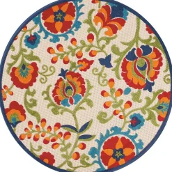 Kirklands Home Outdoor Rugs|Abstract Floral Outdoor Round Area Rug, 5 ft. Multi