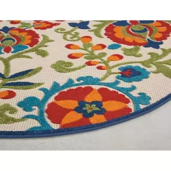 Kirklands Home Outdoor Rugs|Abstract Floral Outdoor Round Area Rug, 5 ft. Multi