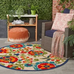 Kirklands Home Outdoor Rugs|Abstract Floral Outdoor Round Area Rug, 5 ft. Multi