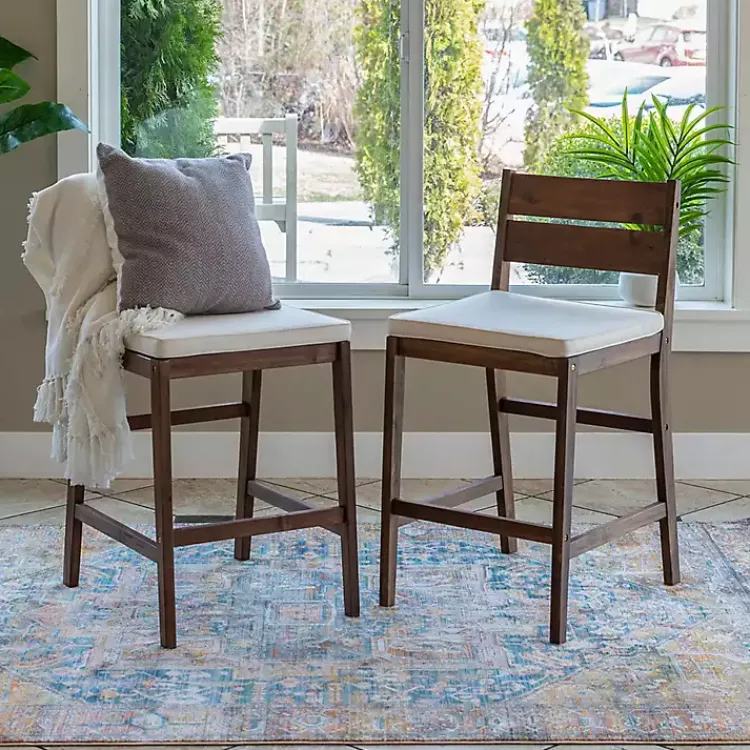 Kirklands Home Outdoor Seating|Acacia Slat Back Outdoor Counter Stools, Set of 2