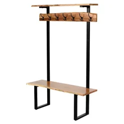 Kirklands Home Entryway Furniture|Acacia Wood Modern Storage Hooks Hall Tree