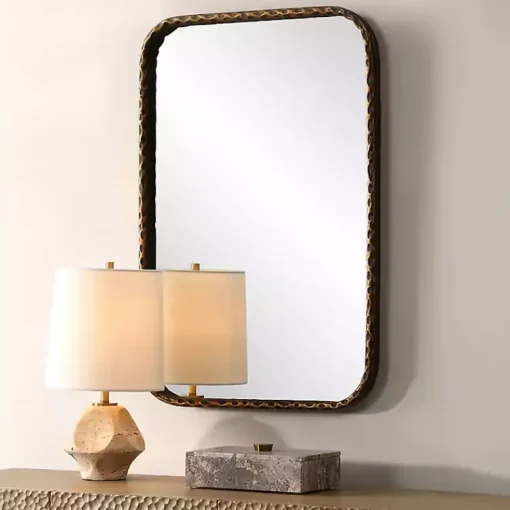 Kirklands Home Decorative Mirrors|Aged Bronze Hammered Metal Wall Mirror