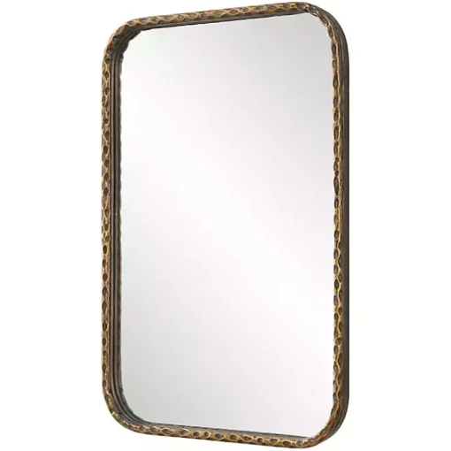 Kirklands Home Decorative Mirrors|Aged Bronze Hammered Metal Wall Mirror