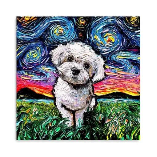 Kirklands Home Canvas Art|Aja Trier Maltipoo Starry Night Canvas Art Print