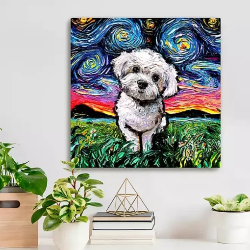 Kirklands Home Canvas Art|Aja Trier Maltipoo Starry Night Canvas Art Print