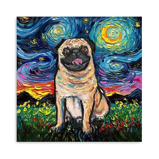 Kirklands Home Canvas Art|Aja Trier Pug Starry Night Canvas Art Print