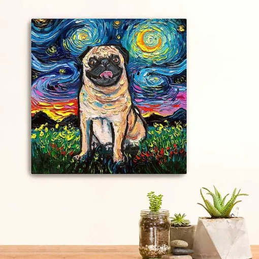 Kirklands Home Canvas Art|Aja Trier Pug Starry Night Canvas Art Print