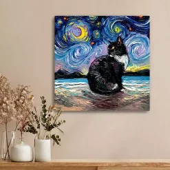 Kirklands Home Canvas Art|Aja Trier Tuxedo Cat Starry Night Canvas Art Print