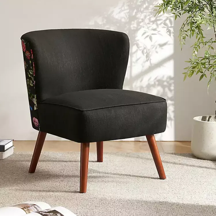Kirklands Home Accent Chairs|Alex Upholstered Floral Back Accent Chair Black