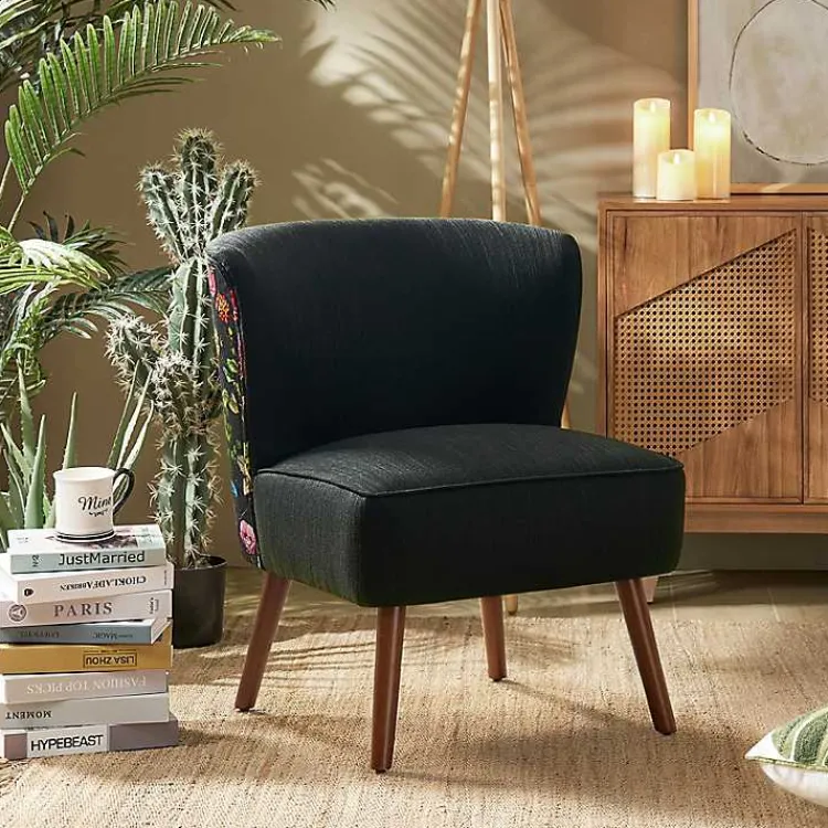 Kirklands Home Accent Chairs|Alex Upholstered Floral Back Accent Chair Black