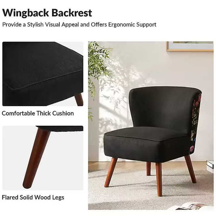 Kirklands Home Accent Chairs|Alex Upholstered Floral Back Accent Chair Black
