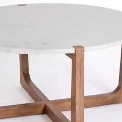 Kirklands Home Coffee Tables|Allen Wood and Marble Round Coffee Table White