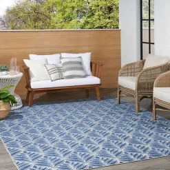 Kirklands Home Outdoor Rugs|Aloha Blue Botanical Indoor/Outdoor Area Rug, 9x12