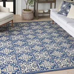 Kirklands Home Outdoor Rugs|Aloha Blue Geometric Indoor/Outdoor Area Rug, 5x7