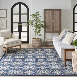 Kirklands Home Outdoor Rugs|Aloha Blue Geometric Indoor/Outdoor Area Rug, 9x12