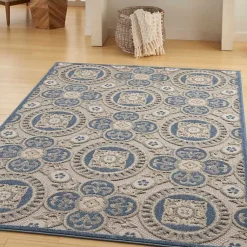 Kirklands Home Outdoor Rugs|Aloha Blue Medallion Indoor/Outdoor Area Rug, 3x5